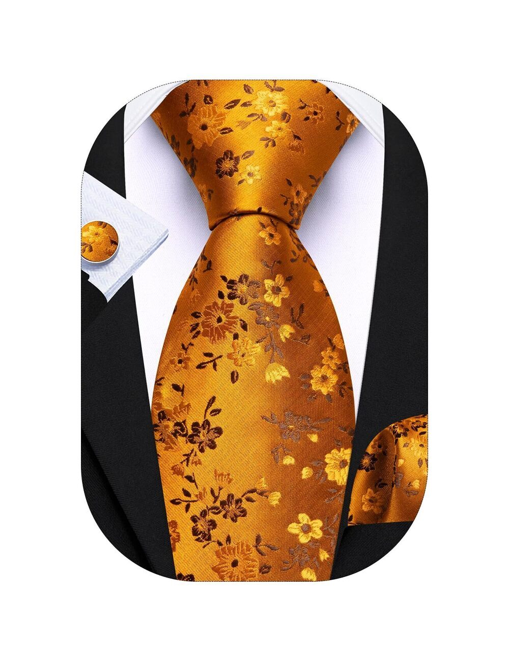 6001 Flower Ties Handkerchief Cufflinks Set Wedding Necktie Set Party